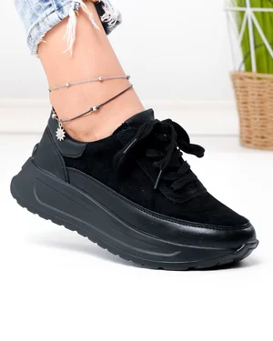 Pantofi Casual - Pantofi casual dama piele naturala si piele naturala intoarsa negri F001-975