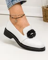 Pantofi casual dama piele naturala sidefata albi cu accesoriu si inchidere slip-on PC823-2 1