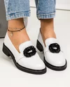 Pantofi casual dama piele naturala sidefata albi cu accesoriu si inchidere slip-on PC823-2 3