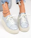 Pantofi casual dama piele naturala sidefata argintii F002-426B 5
