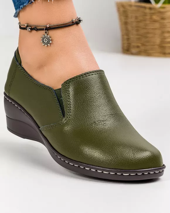 Pantofi casual dama piele naturala verde inchis JBS-135