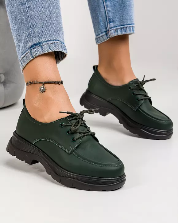 Pantofi casual dama piele naturala verde inchis JY3121