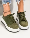 Pantofi casual dama piele naturala verde inchis si piele naturala intoarsa in varf T-5102 1