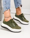 Pantofi casual dama piele naturala verde inchis si piele naturala intoarsa in varf T-5102 4