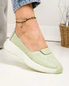 Pantofi casual dama piele naturala verzi perforati cu talpa flexibila si inchidere slip-on F005-003 4