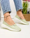 Pantofi casual dama piele naturala verzi perforati cu talpa flexibila si inchidere slip-on F005-003 1