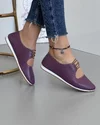 Pantofi Casual Din Piele Naturala Cu Siret Si Perforatii Florale Violet AK300