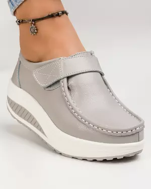 Pantofi Casual Gri Deschis Piele Naturala PL-58