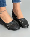 Pantofi Casual Negri Cu Model Floral Perforat Piele Naturala JSB-114