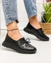 Pantofi casual perforati piele naturala negri cu inchidere slip-on si fundita fontala T-5930 1