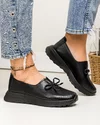 Pantofi casual perforati piele naturala negri cu inchidere slip-on si fundita fontala T-5930 4