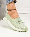 Pantofi casual perforati piele naturala verzi cu inchidere slip-on si talpa flexibila T-5930 2