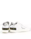 Pantofi casual piele naturala alb cu argintiu cu inchidere sireturi si capse metalice RC001 7