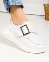 Pantofi casual piele naturala albi cu inchidere scai si catarama decorativa T-5010 1