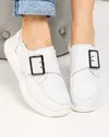Pantofi casual piele naturala albi cu inchidere scai si catarama decorativa T-5010 4