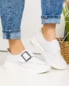 Pantofi casual piele naturala albi cu inchidere scai si catarama decorativa T-5010 2