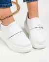 Pantofi casual piele naturala albi cu inchidere scai si varf rotund T-5008 4