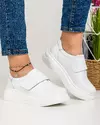Pantofi casual piele naturala albi cu inchidere scai si varf rotund T-5008 2