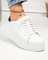 Pantofi casual piele naturala albi cu inchidere sireturi si insertie neagra ASTI224 3