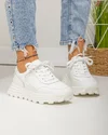 Pantofi casual piele naturala albi cu inchidere sireturi si varf rotund F001-743 1
