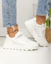 Pantofi casual piele naturala albi cu inchidere sireturi si varf rotund F001-743 2