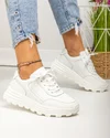 Pantofi casual piele naturala albi cu inchidere sireturi si varf rotund F001-743 3