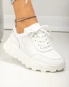 Pantofi casual piele naturala albi cu inchidere sireturi si varf rotund F001-743 4