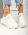 Pantofi casual piele naturala albi cu inchidere sireturi si varf rotund F001-743 5