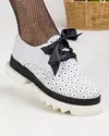 Pantofi casual piele naturala albi cu perforatii geometrice si talpa groasa POL181 3