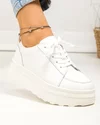 Pantofi casual piele naturala albi cu talpa groasa si inchidere sireturi F001-777 3