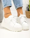 Pantofi casual piele naturala albi cu talpa groasa si inchidere sireturi F001-777 4
