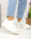 Pantofi casual piele naturala albi cu talpa groasa si inchidere sireturi F001-777 5