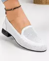 Pantofi casual piele naturala albi perforati cu toc negru lacuit MM46-204 3