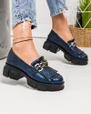 Pantofi casual bleumarin piele naturala cu franjuri si accesoriu metalic lant BA010 2