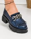 Pantofi casual bleumarin piele naturala cu franjuri si accesoriu metalic lant BA010 3