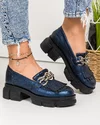 Pantofi casual bleumarin piele naturala cu franjuri si accesoriu metalic lant BA010 4