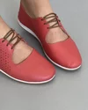 Pantofi Casual Piele Naturala Cu Siret Si Perforatii Florale Rosii AK300