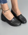 Pantofi Casual Piele Naturala Dama Negri Perforati JY83602
