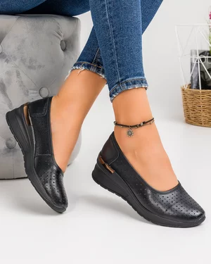 Pantofi Casual - Pantofi Casual Piele Naturala Dama Peforati Negri AW402
