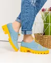 Pantofi casual piele naturala intoarsa albastru deschis cu galben POL208 3