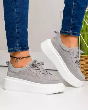 Pantofi Casual Piele Naturala Intoarsa Bej SD-303