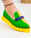 Pantofi casual piele naturala intoarsa galben cu verde si accesoriu POL183 1