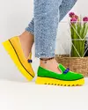 Pantofi casual piele naturala intoarsa galben cu verde si accesoriu POL183 2