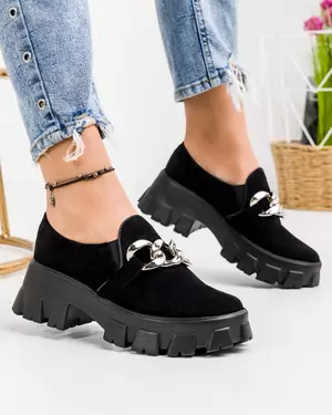 Pantofi Casual Piele Naturala Intoarsa Negri POL139