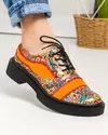 Pantofi casual piele naturala portocaliu cu imprimeu multicolor POL211 4