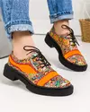 Pantofi casual piele naturala portocaliu cu imprimeu multicolor POL211 2
