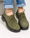 Pantofi casual piele naturala intoarsa verde inchis cu inchidere siret T-5007 4