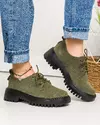 Pantofi casual piele naturala intoarsa verde inchis cu inchidere siret T-5007 2