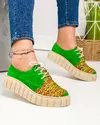 Pantofi casual piele naturala intoarsa verzi cu model impletit multicolor POL203 3