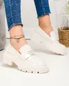 Pantofi casual piele naturala lacuita albi cu inchidere slip-on si accesoriu TN6314-1 2